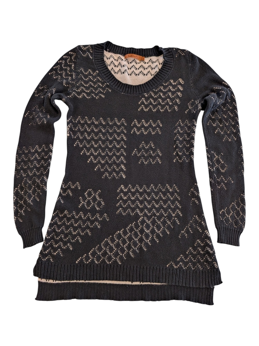 Belldini Black Openwork Crewneck Sweater with Contrast Lining